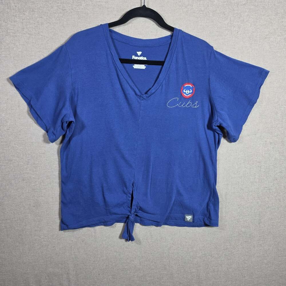Chicago Cubs Baseball Short Sleeve Shirt Large Womens Tie Front